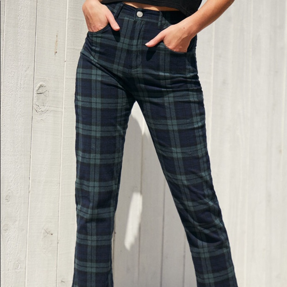 Green and blue straight leg pants